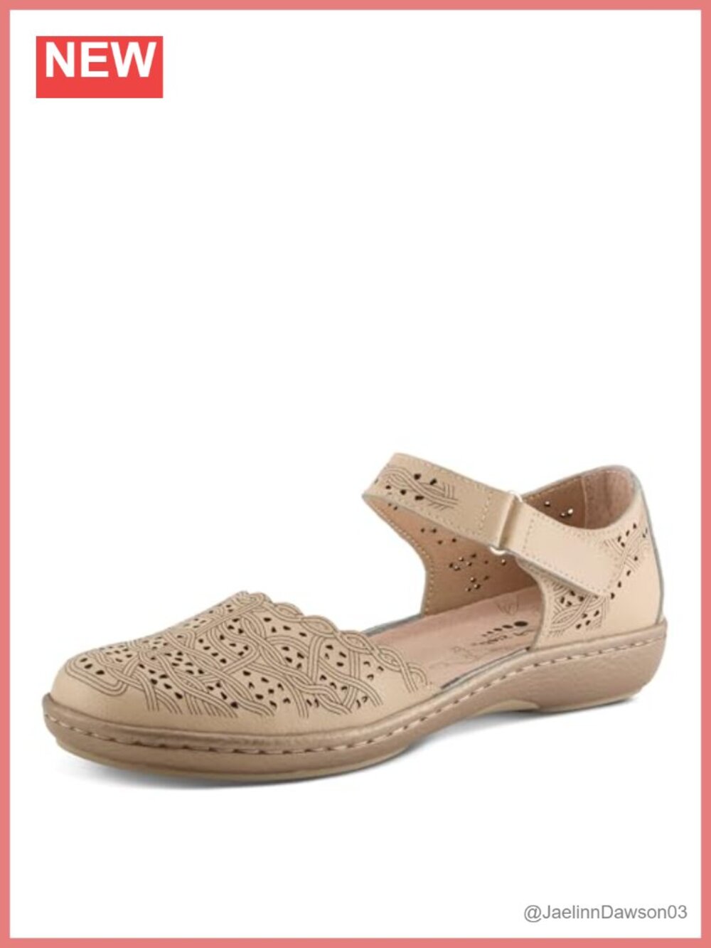 Mary Jane Shoes Leather Laser-Cut Adjustable Hook-and-Loop Padded Latex Insole